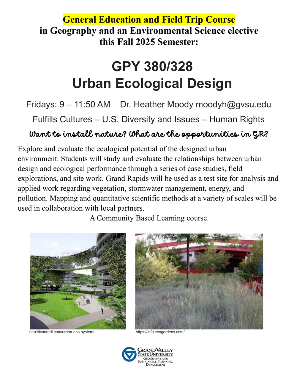 GPY 380/328: Urban Ecological Design